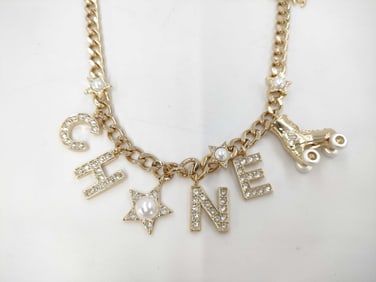 Chanel C24C Roller Skate Rhinestone Logo Necklace 2024 Winter