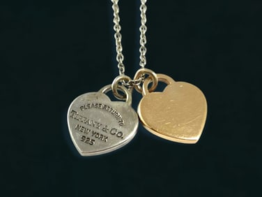Tiffany & Co. Return To Necklace Double Heart 18k & 925 Necklace