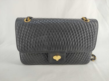 Bally Black Quilted Calfskin Chain Flap Bag