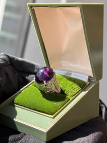 14KWG Cabochon Amethyst Filigree Ring sz 5.75