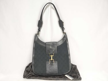 1990s Gucci GG Canvas Shoulder Jackie Hobo Bag, Black