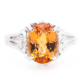 Pt900 3.10ct Topaz & Diamond Ring, size 5.25
