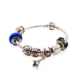 Sterling Silver Pandora Bracelet with French/ Paris Charm