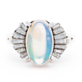 Platinum 2.00ct Opal & 0.45ctw Diamond Ring, Size 6.25