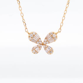 18KYG Diamond Butterfly Motif Pendant Necklace 16"