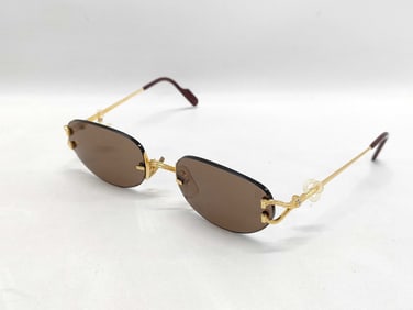 Cartier Gold-Plated Rimless Sunglasses with Brown Oval Lenses and Signature Accents