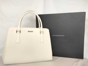 Burberry White Saffiano Leather Handbag with Box