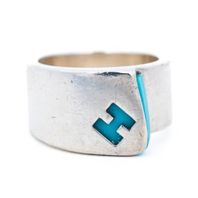 Hermes "Candy" Sterling Silver & Aqua Blue Enamel Ring, Size 55 (US Size 7)