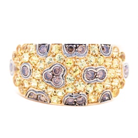18K Yellow Gold 1.20ct Sapphire & .48ctw Diamond Bombe Ring, Size 9.5