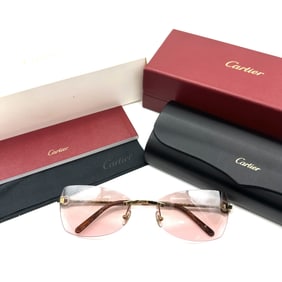 Cartier Rimless Pink Gradient Lens Sunglasses with C Motif