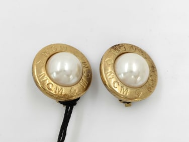 Authentic MCM Gold-Tone Clip-On Earrings with Faux Pearls