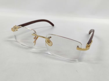 Cartier Decor Wood Temple Rimless Glasses Sunglasses