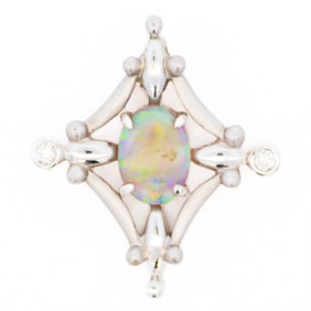18K White Gold Celestial Opal & Diamond Pendant
