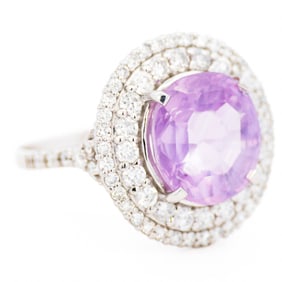 GIA 5.18ct Purple Pink Sapphire & .97ctw Diamond Ring in Platinum, Size 6.75