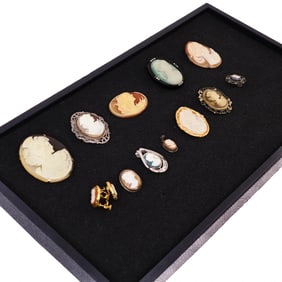 Group of Carved Shell and Stone Cameo Pendant/Brooches