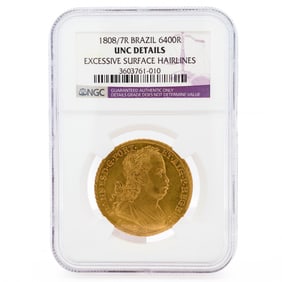 1808 22k Gold Brazilian 7 Reale 6400R