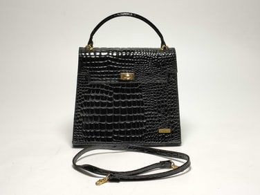 Valentino Crocodile Handbag Patent Leather Gold Fittings 2way Handbag