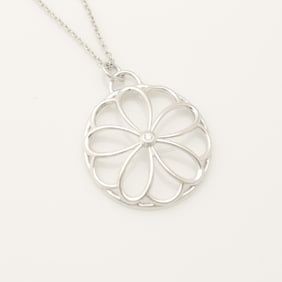 Tiffany & Co. Silver Flower Circle Necklace with Diamond Center