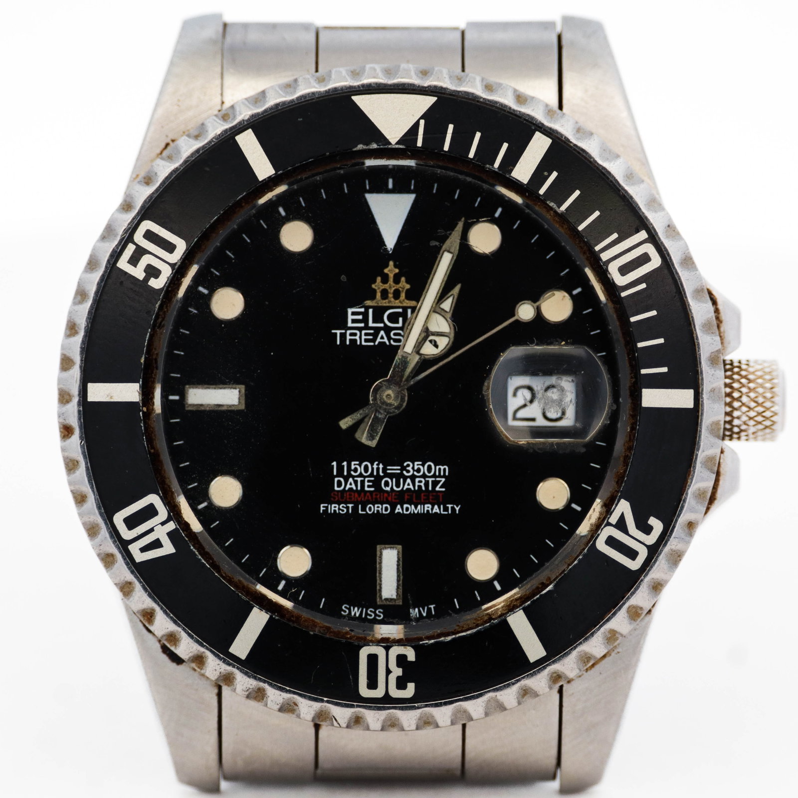 Elgin Treasure Stainless Dive Watch 40mm Case: Elgin Treasure Stainless Dive Watch 40mm Case 106.1g total weight. 'First Lord Admiralty'. Fits up to a 7.85 inch wrist. 