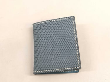 Hermès Genuine Lizard Skin ID Case, Blue with Box