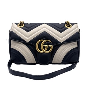 Gucci GG Marmont Leather Shoulder Bag Black & Cream