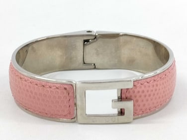 Gucci Pink Lizard Leather GG Bangle Bracelet