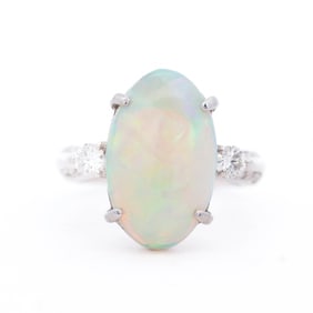 Platinum Ring with 5.62ct Oval Opal and .41ctw Diamond Accents, size 7