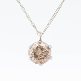 Platinum 1.00ct Natural Round Light-Brown Diamond Solitaire Pendant Necklace