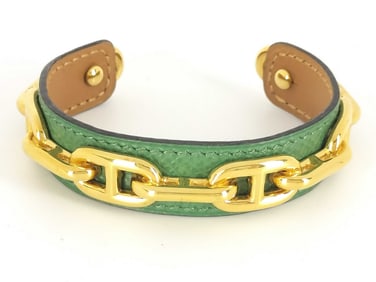 Hermes Open Cuff Bracelet Chaine d'Ancre Green