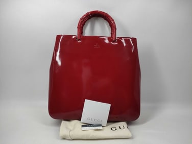 Gucci Bamboo Red Enamel Handbag