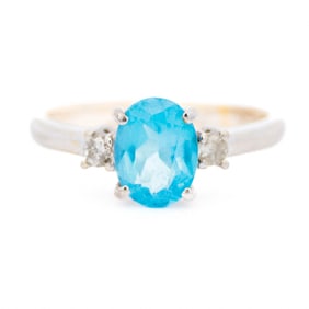 18KWG Blue Topaz & Diamond Ring, Size 7