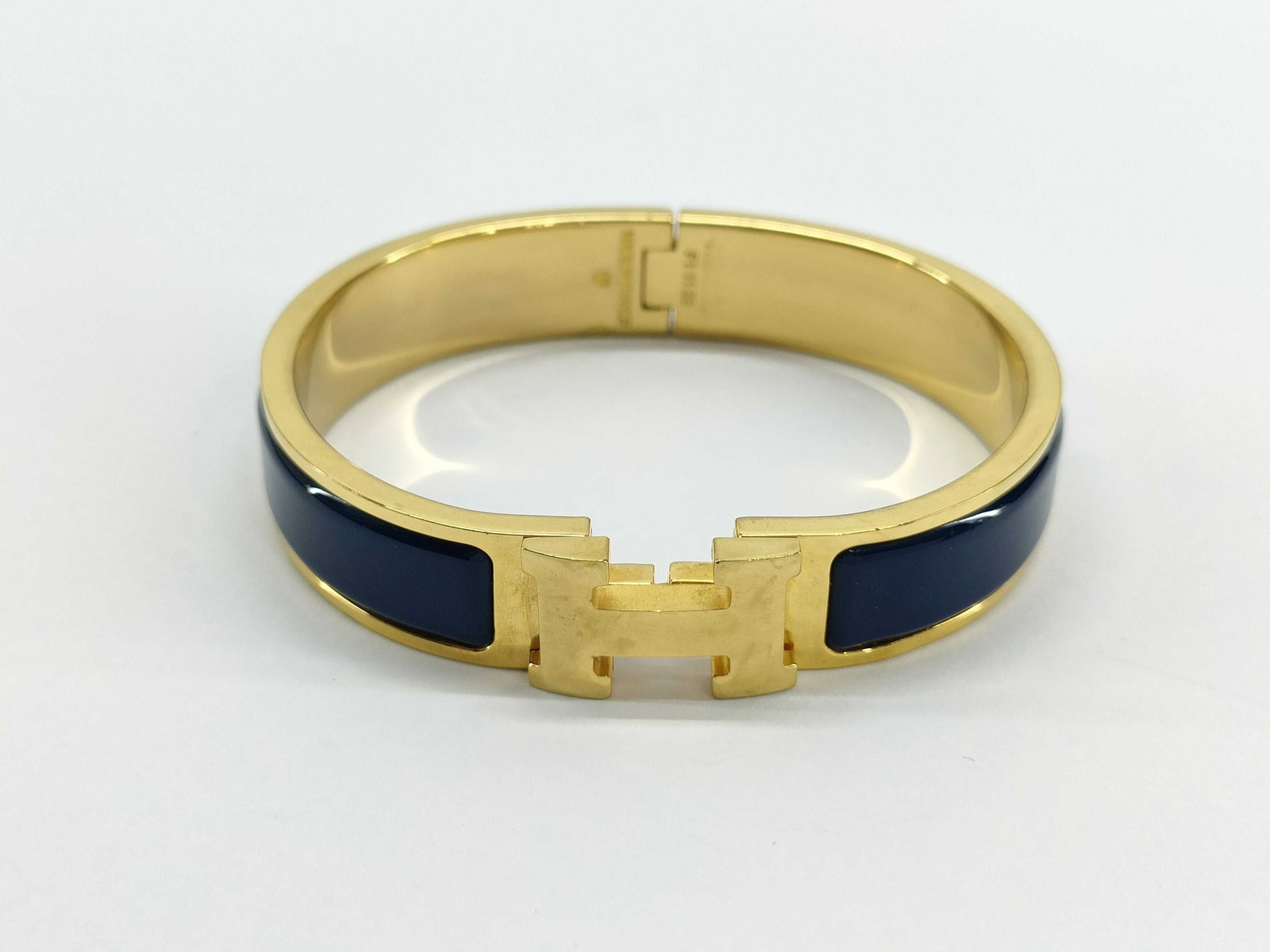 Hermes Clic Clac Bracelet with Navy Enamel Panels (1 of 9)