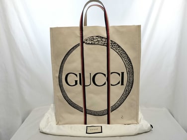 Gucci cotton Ouroboros-print vertical tote bag in cream canvas