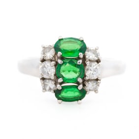 Platinum Ring with 1.39ctw Tsavorite Garnets and .58ctw Diamonds size 8
