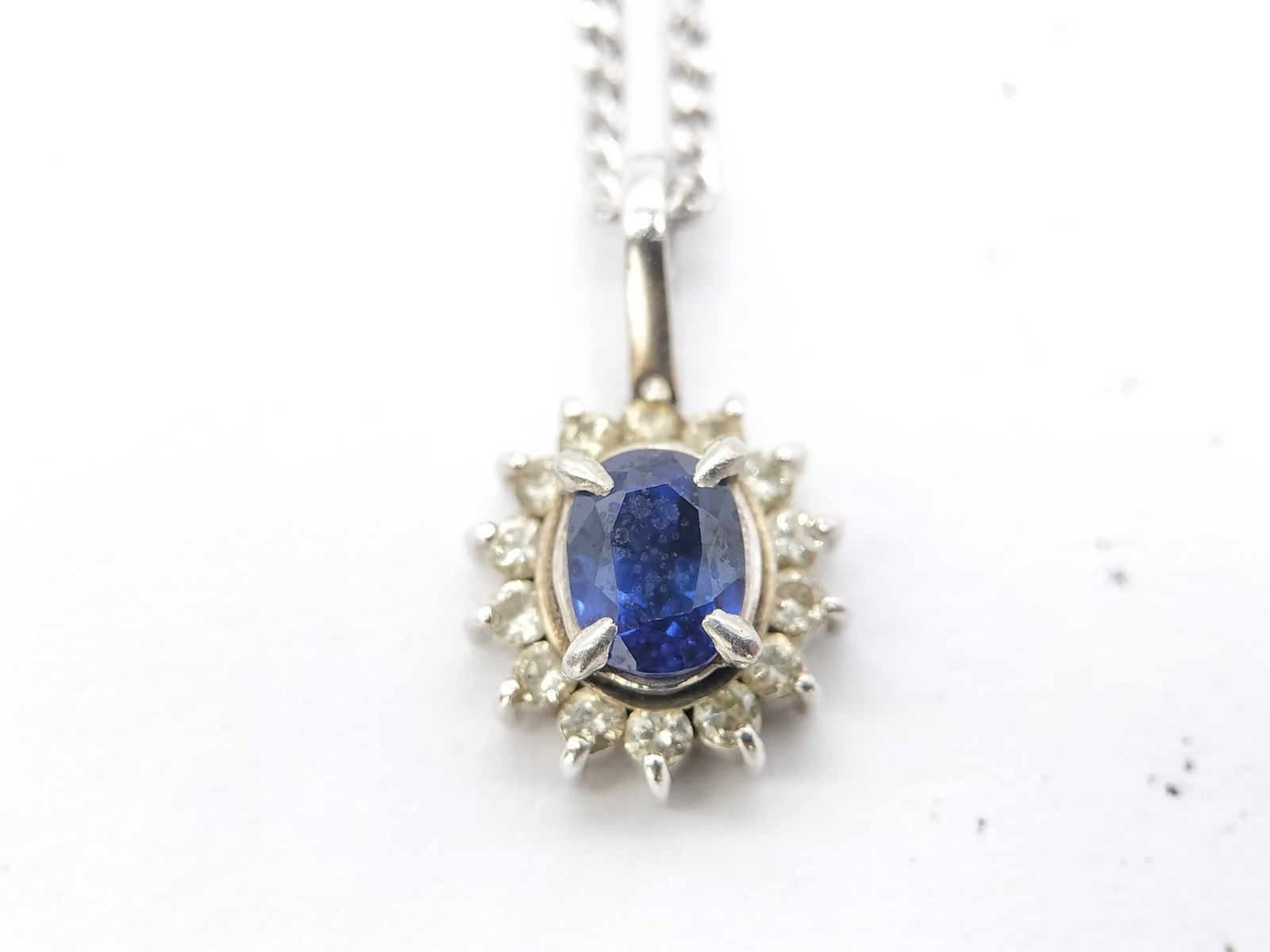 Pt900/850 Sapphire 0.74ct Diamond 0.18ct Necklace 16" – Royal Blue Oval (1 of 7)