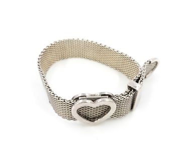 Tiffany & Co. 925 Sterling Silver Mesh Heart Belt Bracelet