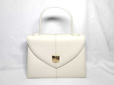 Yves Saint Laurent White Leather Gold Hardware Handle Top Handbag