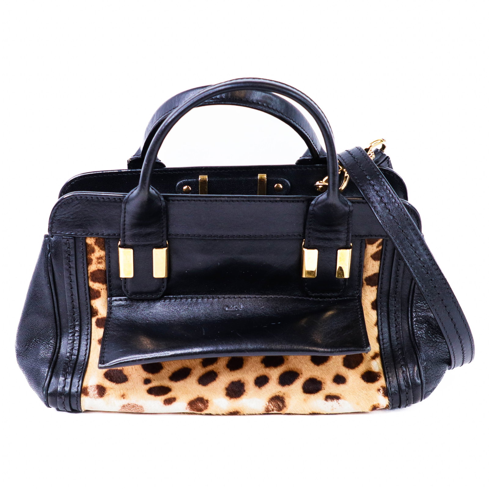 Chloe Alice 2-Way Mini Leather Handbag with Strap: Chloe Alice 2-Way Mini Handbag – Leather & Hair-On Calf, Black Accent, with Strap Iconic Chloe Alice mini handbag crafted in smooth leather Two-way design: handheld or worn on the shoulder wi