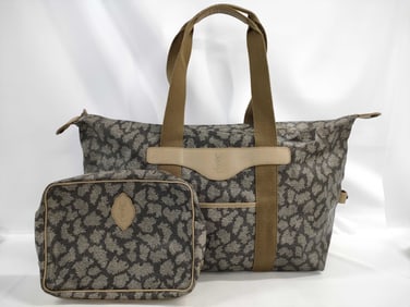 Vintage Yves Saint Laurent Monogram Pattern Travel Bag and Pouch Set