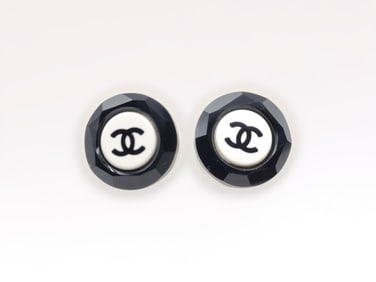 Chanel CC Logo Black & White Jewel Stud Earrings w/ Box