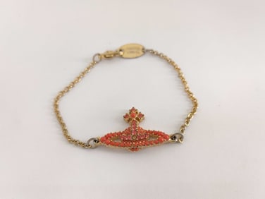 Vivienne Westwood Rare Coral Red & Blood Orange Crystal Orb Bracelet