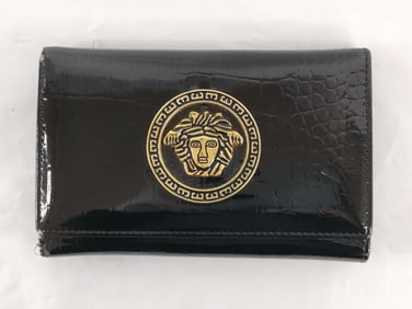 Versace Medusa Black Patent Leather Bifold Wallet