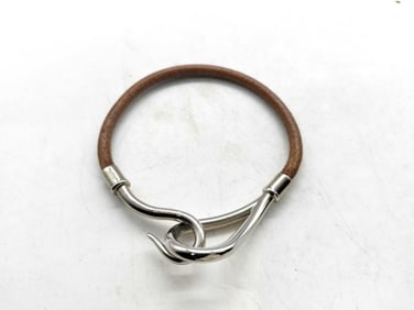 Hermes Leather SV Hook & Eye Bracelet 7"