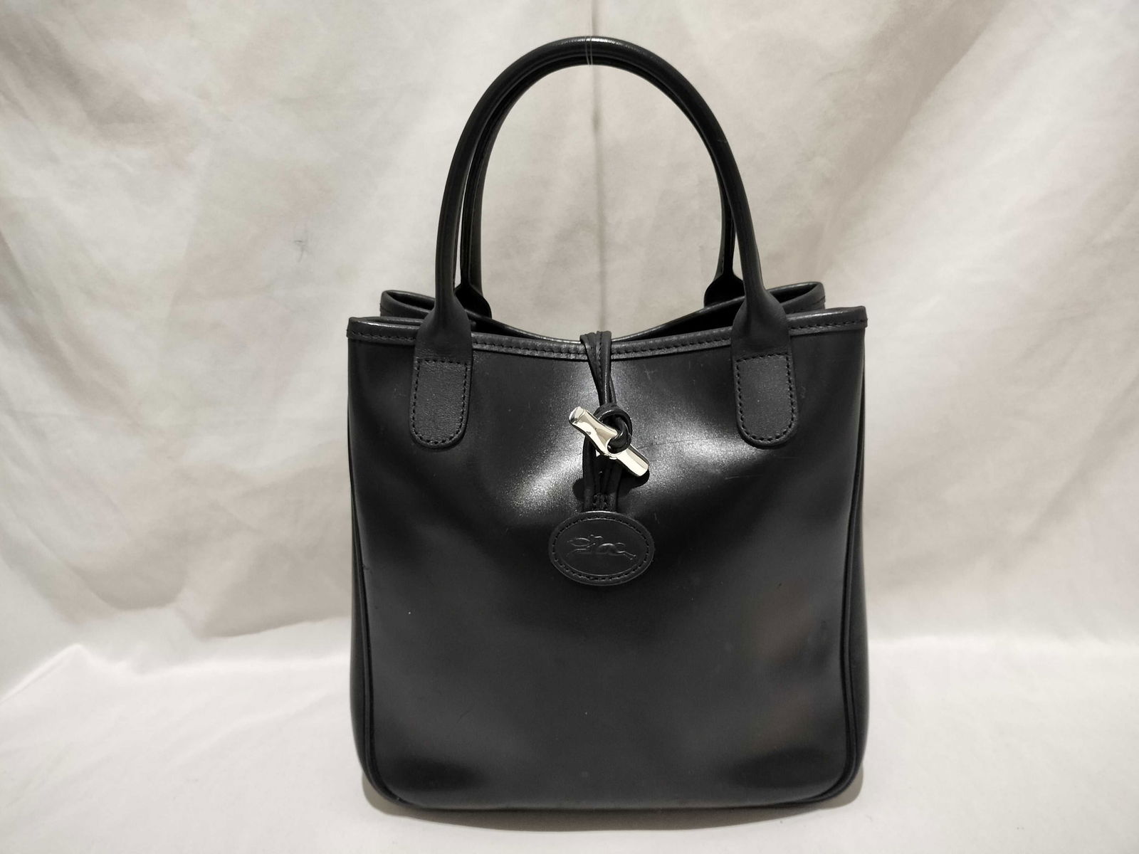 Longchamp Black Leather Roseau mini tote bag. (1 of 10)
