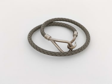 Hermes Jumbo Double Bracelet Grey Braided Swift Calfskin with box