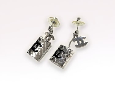 Chanel Matelasse Cambon Line Silver Stud Earrings