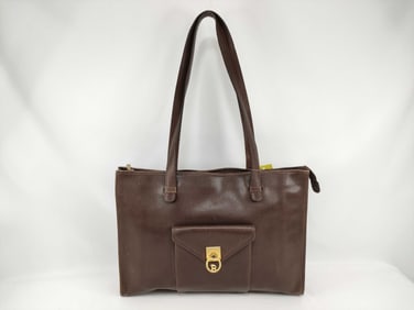 Bally Brown Leather Tote Bag with Front Lock Pocket