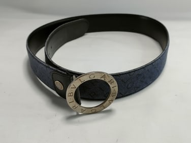 Bvlgari Mania belt in blue denim leather