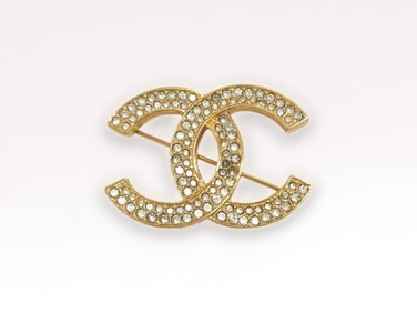 Chanel Cocomark Gold Tone Rhinestone Brooch
