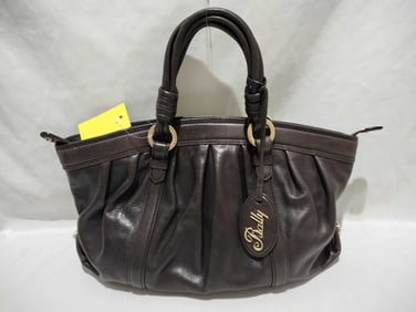 Bally Brown Leather Satchel with Logo Tag